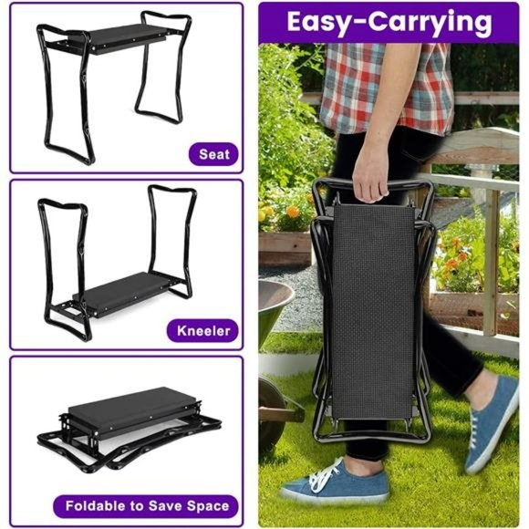 Garden Kneeler and Seat Foldable Stool with 2 Tool Pouches & 2 Gloves - Picture 5 of 7